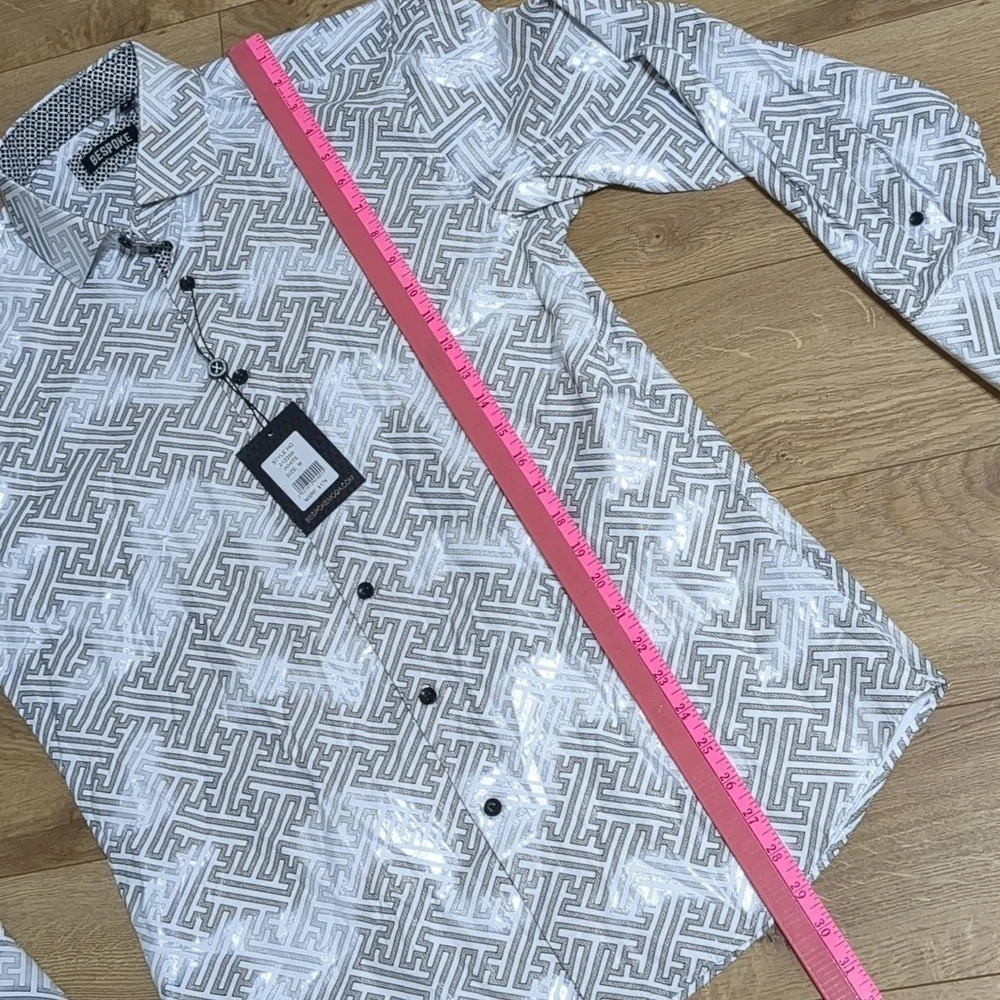 Bespoke Moda Maze Pattern Metallic Long Sleeve Men's dress shirt Size Medium NWT